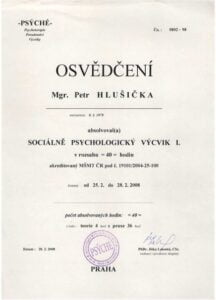 Vlastní cesta - Petr Hlušička - osvědčení - sociálně psychologický výcvik