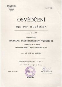 Vlastní cesta - Petr Hlušička - osvědčení - sociálně psychologický výcvik