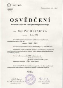 Vlastní cesta - Petr Hlušička - osvědčení absolventa výcviku v integrativní psychoterapii