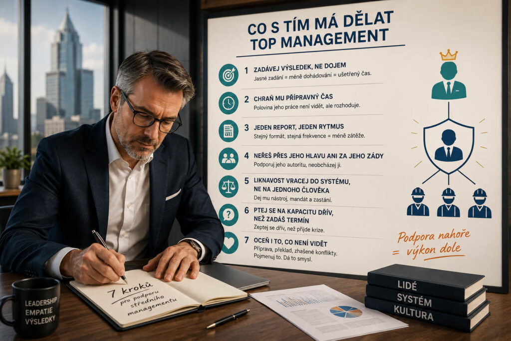 Sedm kroků TOP managementu proti vyhoření středního manažera – zadání výsledku, ochrana přípravy, jeden report