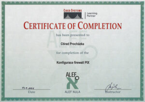 Vlastní cesta Certifikát Ctirada Procházky Konfigurace firewall PIX