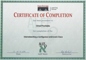 Vlastní cesta Certifikát Ctirada Procházky Routing Cisco