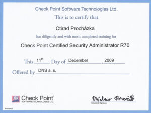 Vlastní cesta Certifikát Ctirada Procházky Check Point Certified Security Administrator