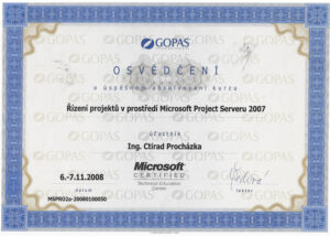 Vlastní cesta Certifikát Ctirada Procházky Řízení projektu Microsoft