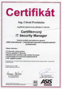 Vlastní cesta Certifikát Ctirada Procházky IT Security Manager