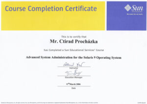 Vlastní cesta Certifikát Ctirada Procházky Solaris